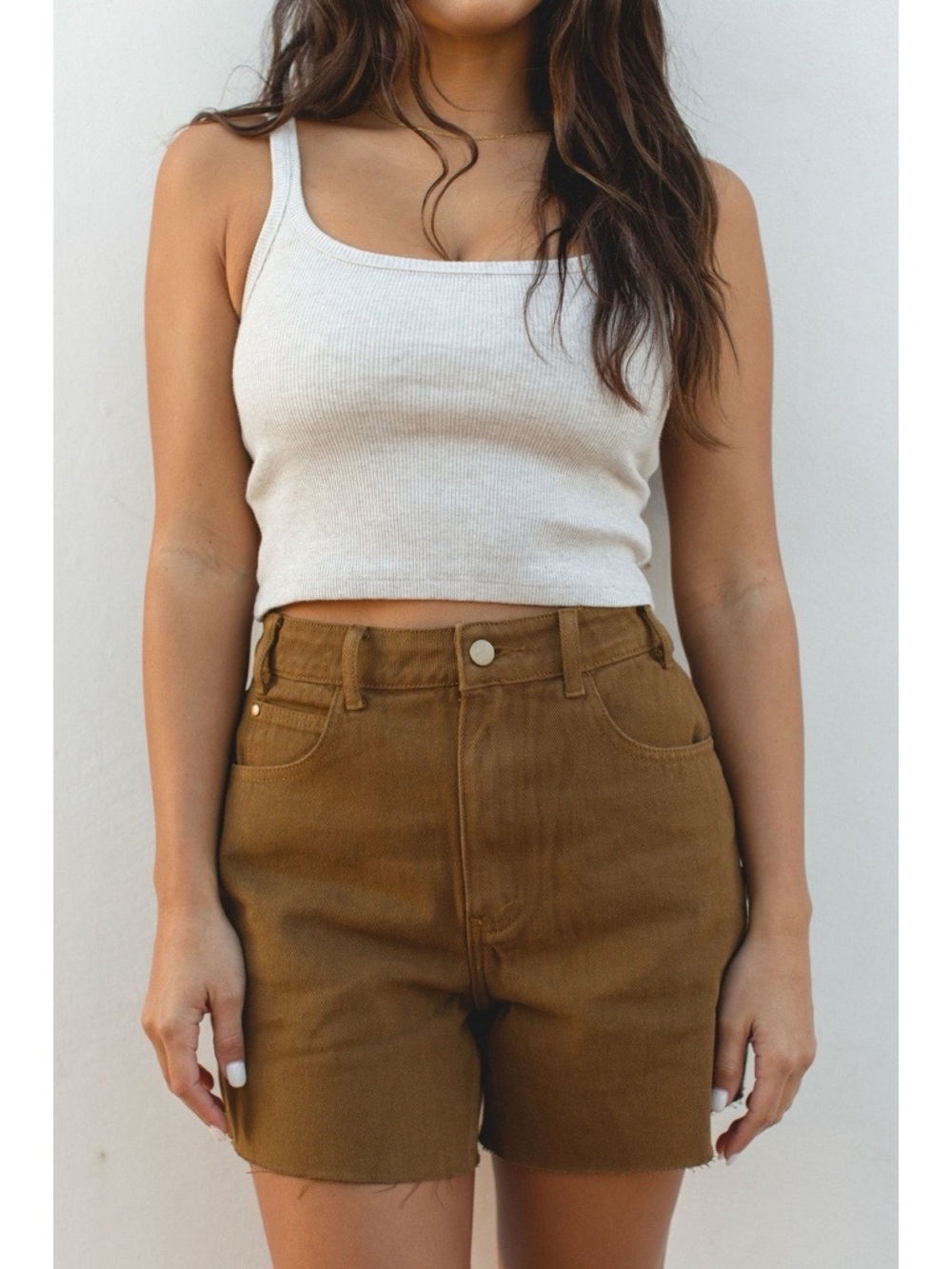 NEW Solai the Label Toffee Brown High-Waisted Jean Shorts